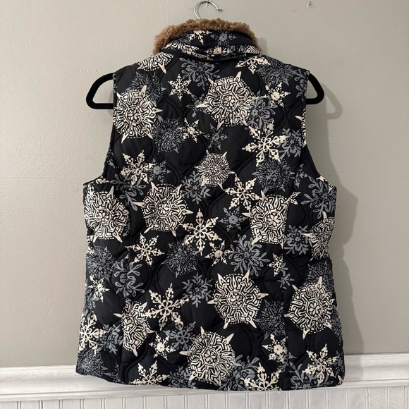 Eddie Bauer Women’s Snowflake Pattern Down Puffer Vest Faux Fur Collar Medium - Picture 2 of 9